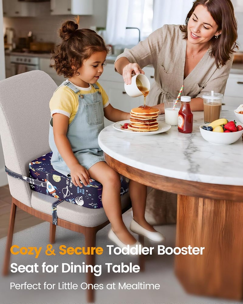 OPZAVYA Toddler Booster Seat for Dining Table and Kitchen Chair – Adjustable Safety Straps, Non-Slip, Easy to Clean, Portable Travel Foam Booster Cushion Seat for Kids & Toddlers（Blue-Rocket） - Image 3
